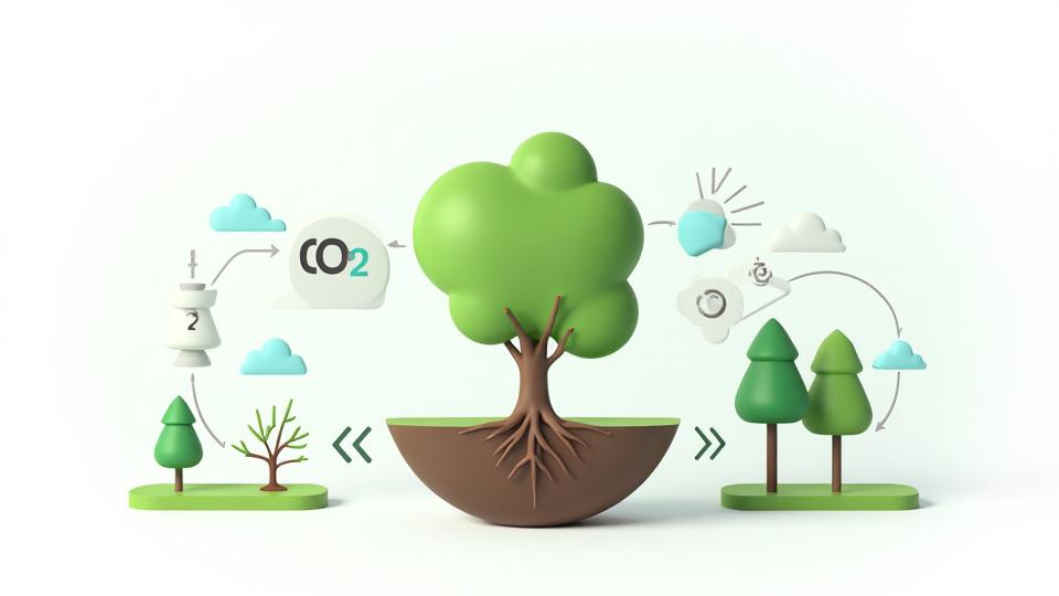 Ағаштардағы көміртегі жинау инфографикасы